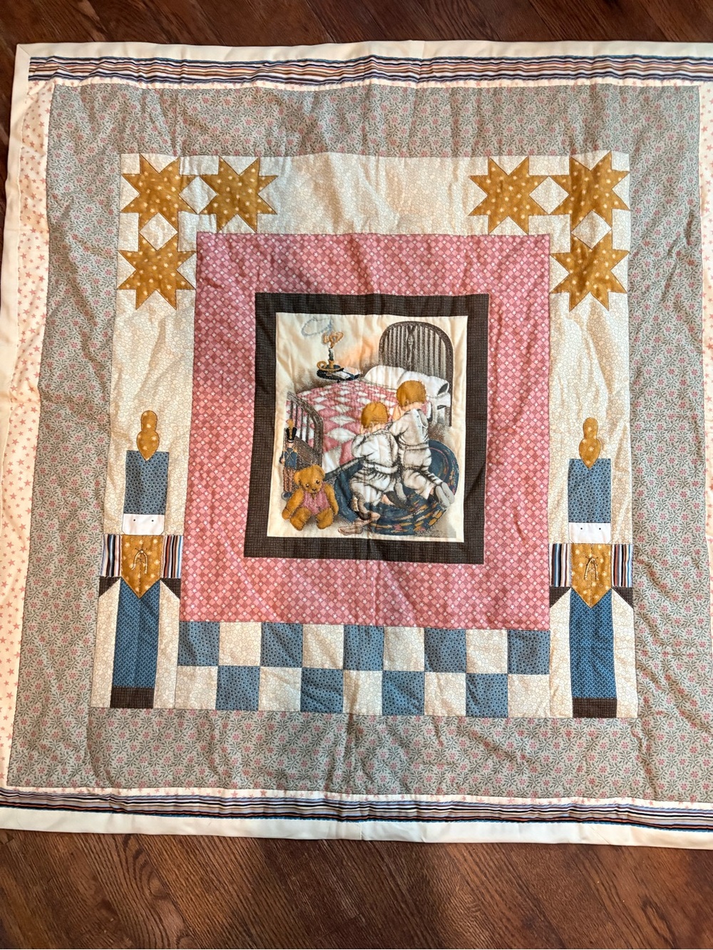 Handmade Pink & Blue Patchwork Baby Quilt